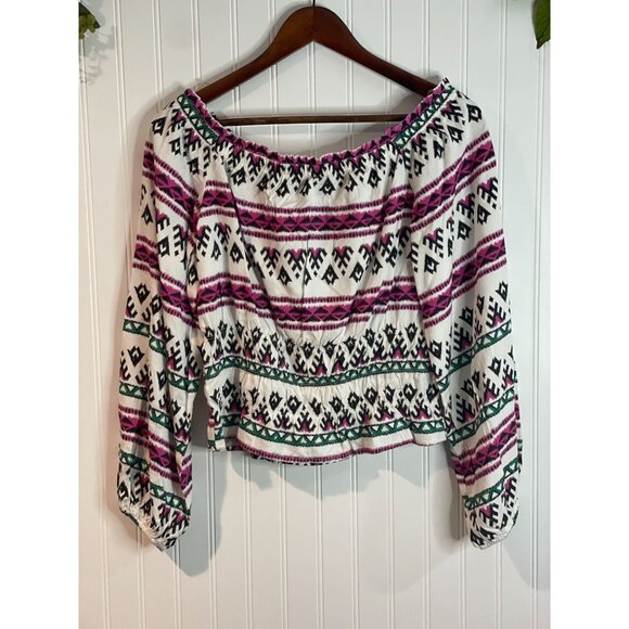 Wrangler Womens Retro Off-Shoulder Boho Top White Pink & Black Size Small - Picture 7 of 14